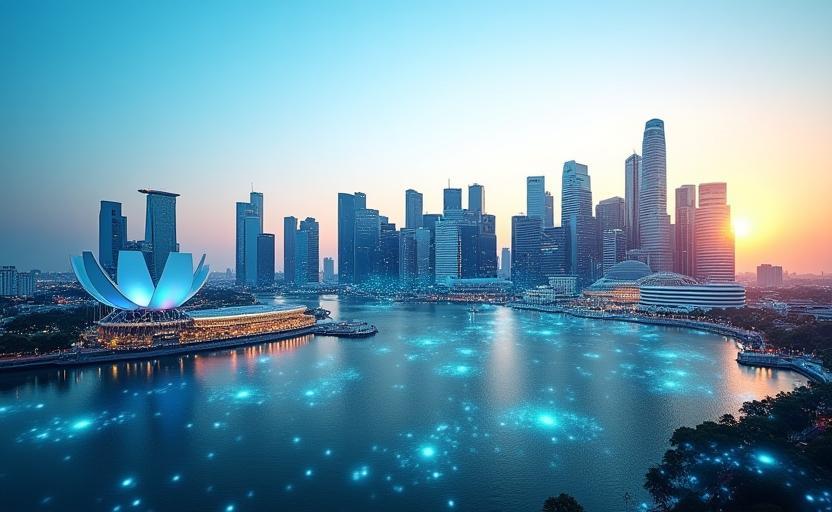Singapore skyline with mobile network coverage overlay