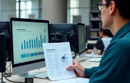 Analyst reviewing customer feedback forms