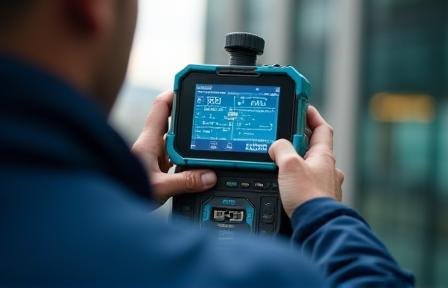 Technician performing mobile speed test with equipment